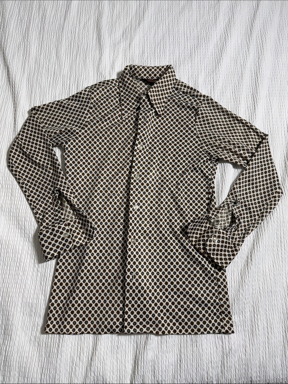 Geometric Print Long Sleeve Dress Shirt - Brown/Black